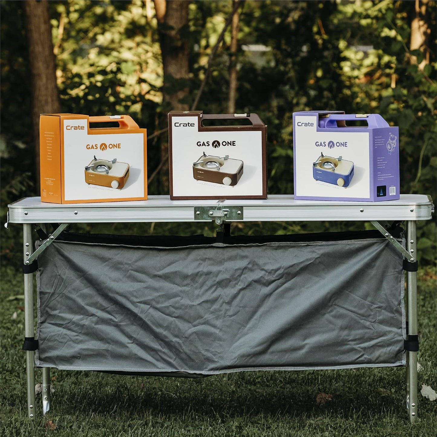 Gas One Butane Fuel Camp Stove – Crate Series - Mini Stove for Camping, Hiking – Portable Gas Stove with Spiral Flame – Even Heat Distribution – Modern and Easy to Use (Violet)