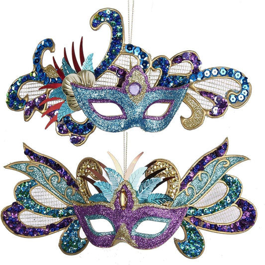 Glittered Carnival Mask Ornaments - Set of 2 | Holiday Decor by Kurt Adler