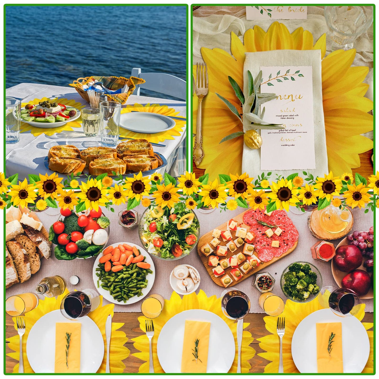 Teling 100 Packs Sunflower Paper Disposable Placemats 13 Inch Sunflower Summer Table Placemats for Bridal Baby Shower Birthday Party Supplies Decorations