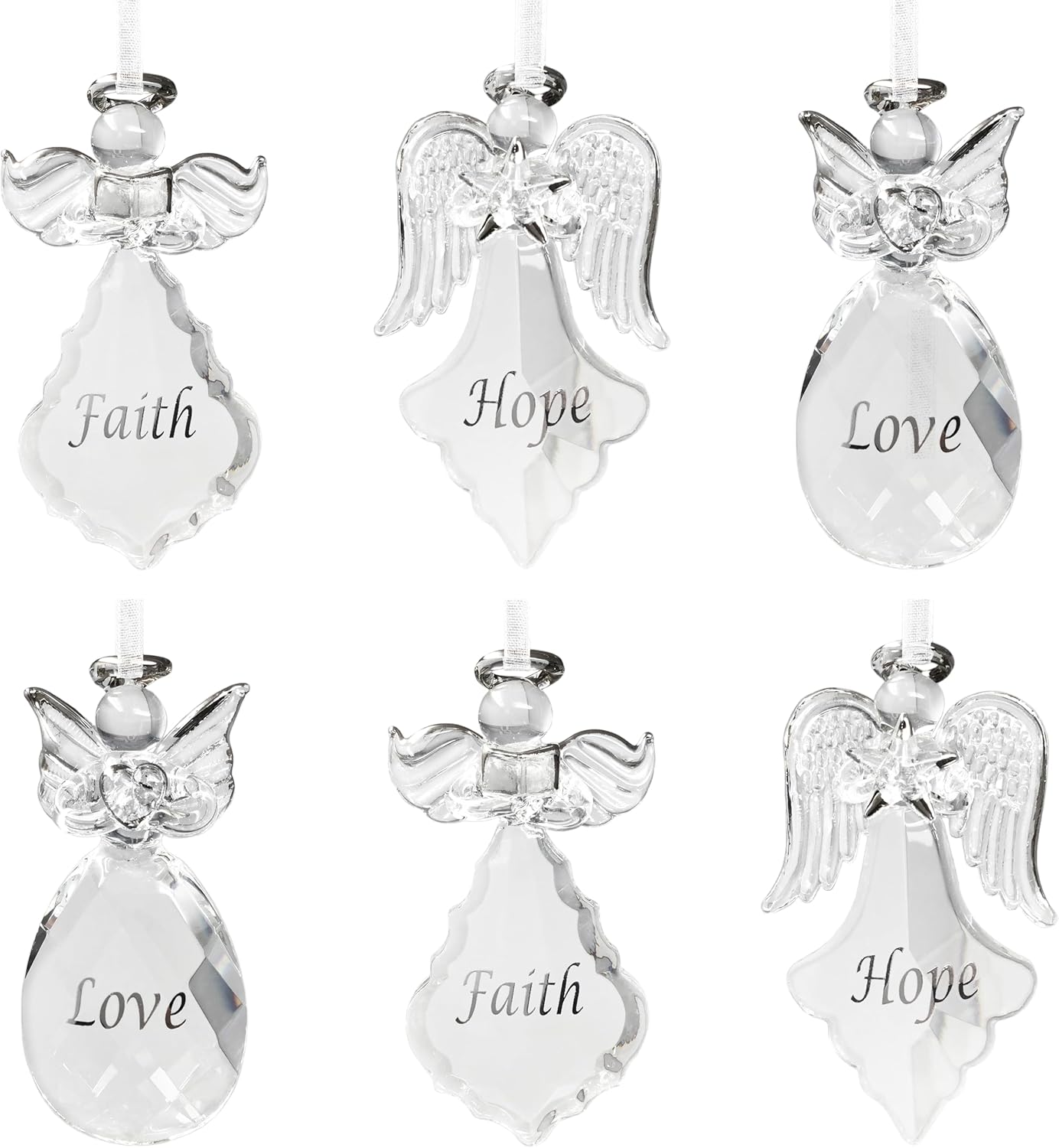 Set of 3 Crystal Faith Hope Love Angel Ornaments for Christmas Decor - 3.5" H x 2" W