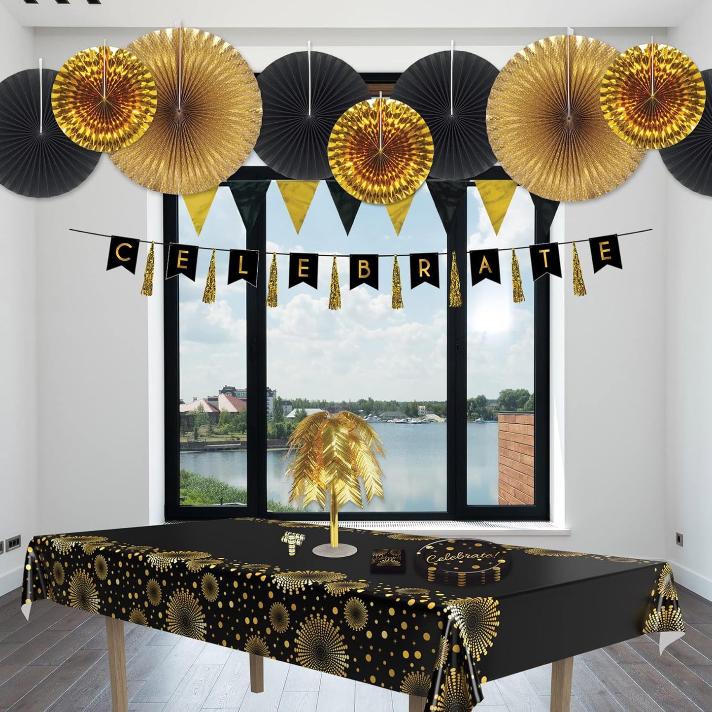 Black & Gold Pennant Banner for Parties | Beistle Decorative Party Supplies