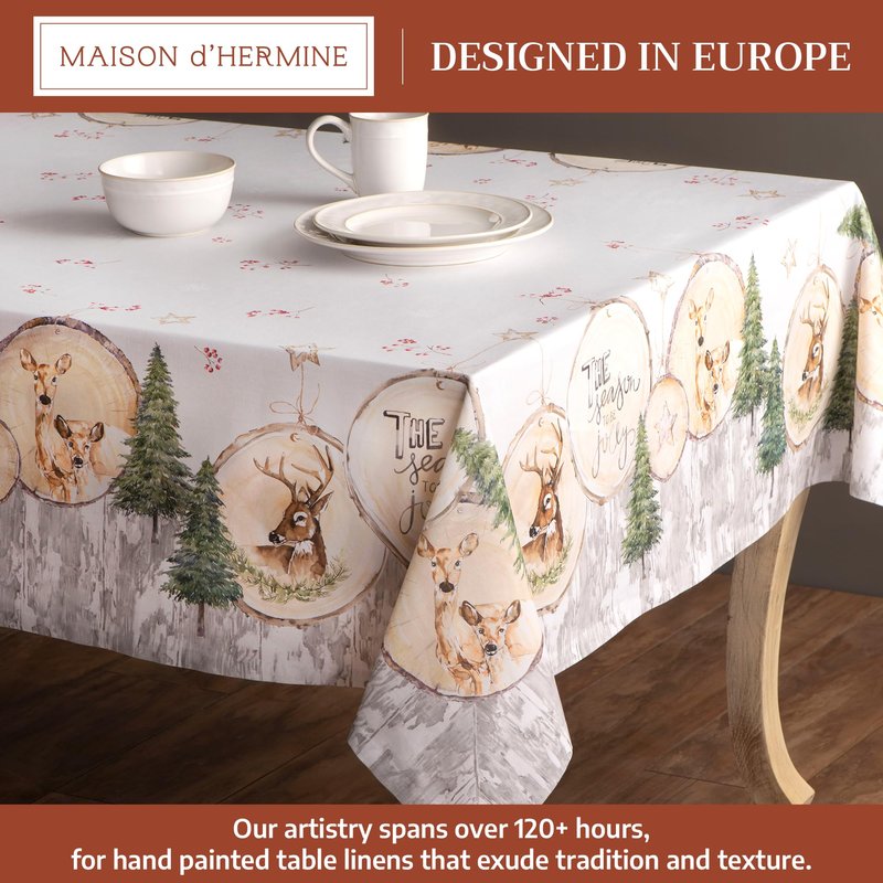 Maison d' Hermine Table Cloth Rectangle Table 100% Cotton 60 x 108 Inches Fall Tablecloth Reusable Everyday Use for Thanksgiving Christmas Decorations Dining Farmhouse Party (Mountain Life)