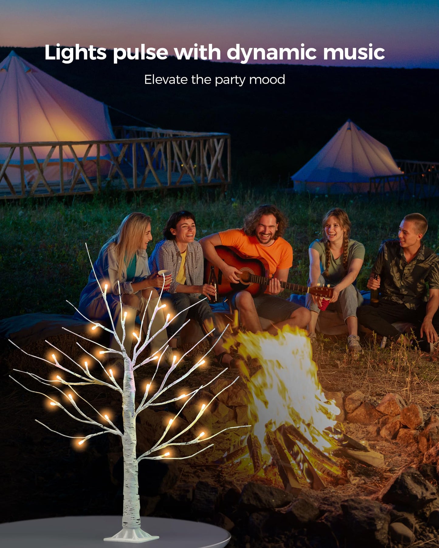 Ariceleo 2FT Lighted Birch Tree with RGB LED Lights, USB Powered, Timer & APP Control, 24 LED, Tabletop Decor for Christmas, Thanksgiving, Holiday Decorations – Indoor & Outdoor Use
