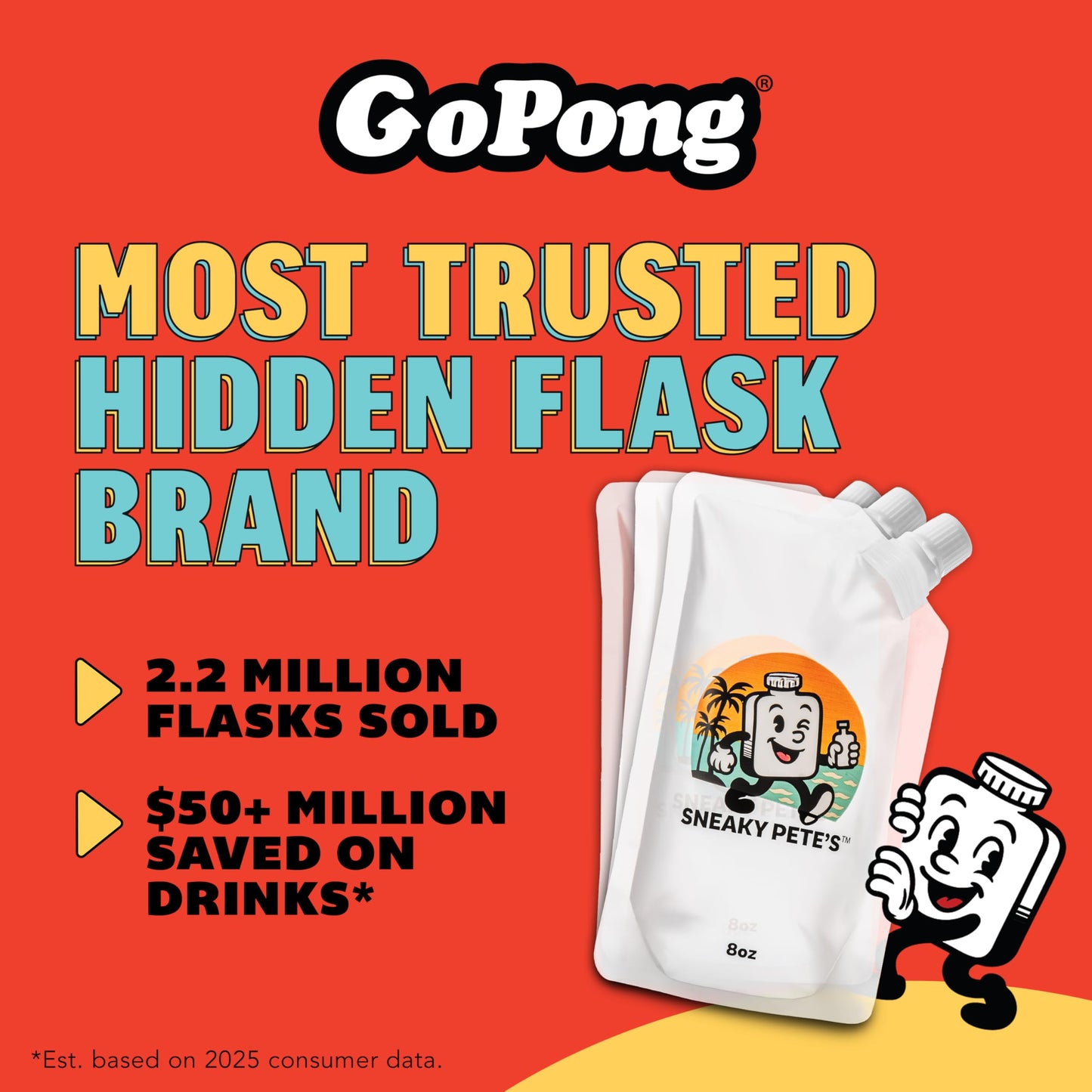 GoPong Sneaky Pete's Liquor Pouches - 12 Pack Hidden Plastic Flasks - 8 oz Alcohol Pouch Containers