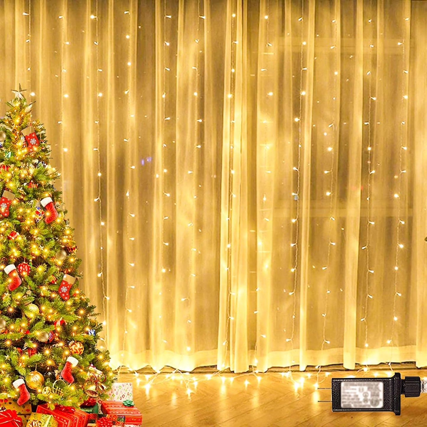 300 LED Twinkle Star Curtain String Lights - Warm White for Wedding, Home & Garden Decor