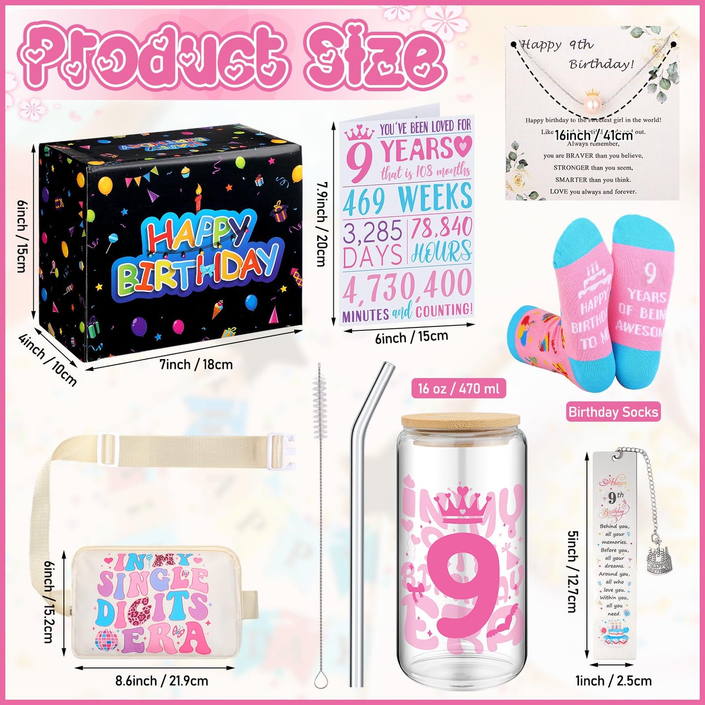 Skylety 9 Year Old Girl Gifts Ideas Gifts for 9 Year Old Beautiful Teen Girls Birthday Decorations Set of 9 Popular Present Basket Box for Her