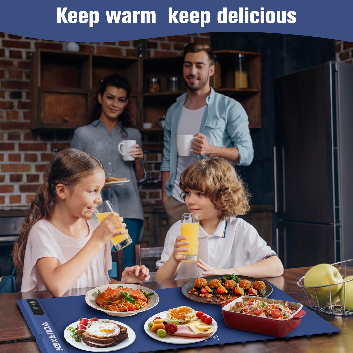 Warming Mat Electric Heating Tray: Silicone Food Warmer Foldable Warming Pad, 3 Temperature Settings Heating Mat for Parties, Buffets, Family Gatherings Blue