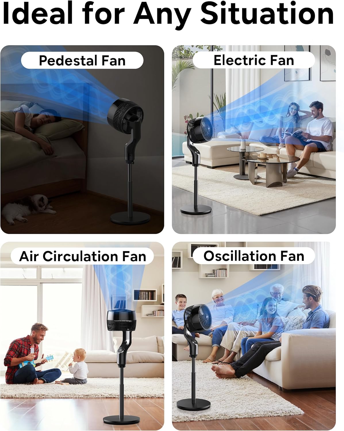 JRD Oscillating Standing Fan - 70° Quiet Pedestal Fan with Remote & 32 Wind Speeds | Adjustable 39-43" Height