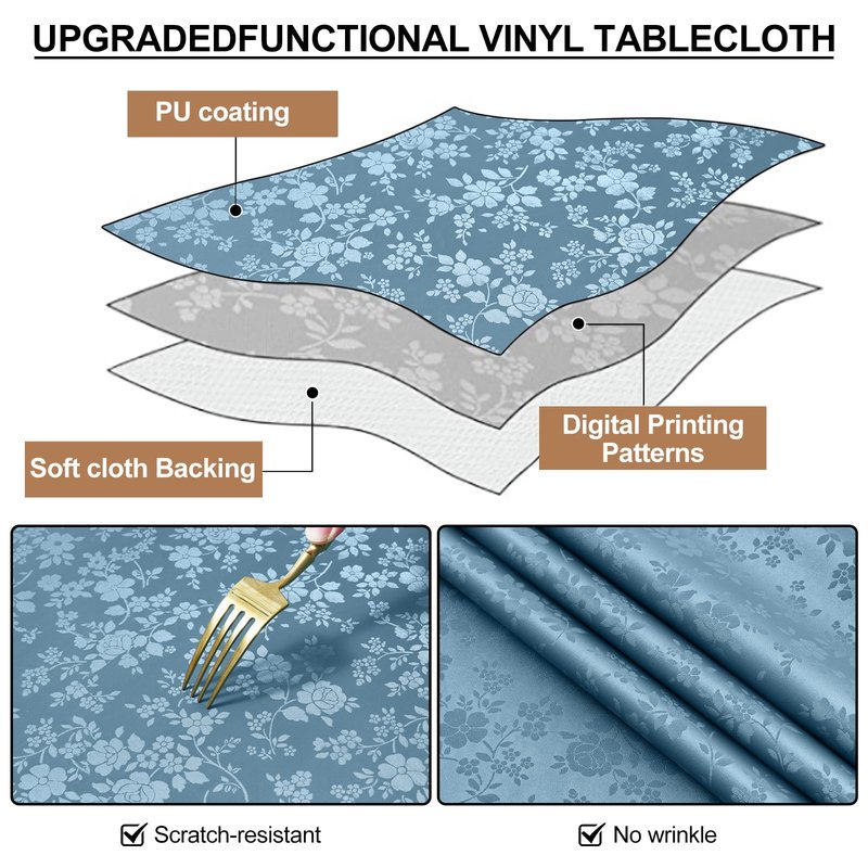 Smiry Rectangle Table Cloth, Waterproof Heavy Duty Vinyl Tablecloths, Wipeable Washable Table Cover for Kitchen and Dining Room (Stone Blue, 60" X 120")