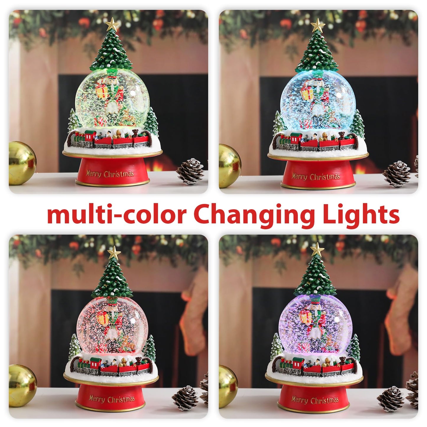 Christmas Snow Globes for Kids, Musical Snow Globe Nutcracker with Gifts Box and Train Music Glass Snowglobes Christmas Birthday Gift for Girls Kids Daughters
