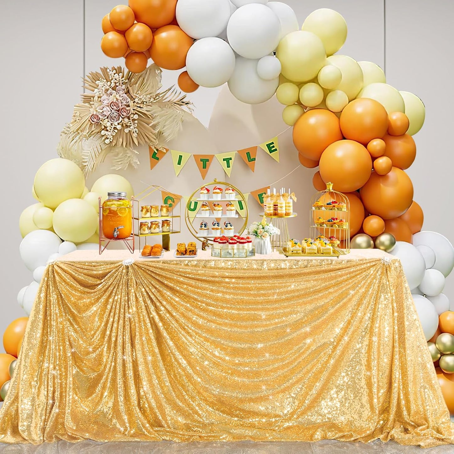 Gold Sequin Tablecloth 90x90 for Weddings & Parties - Sparkly Rectangle Birthday Decor