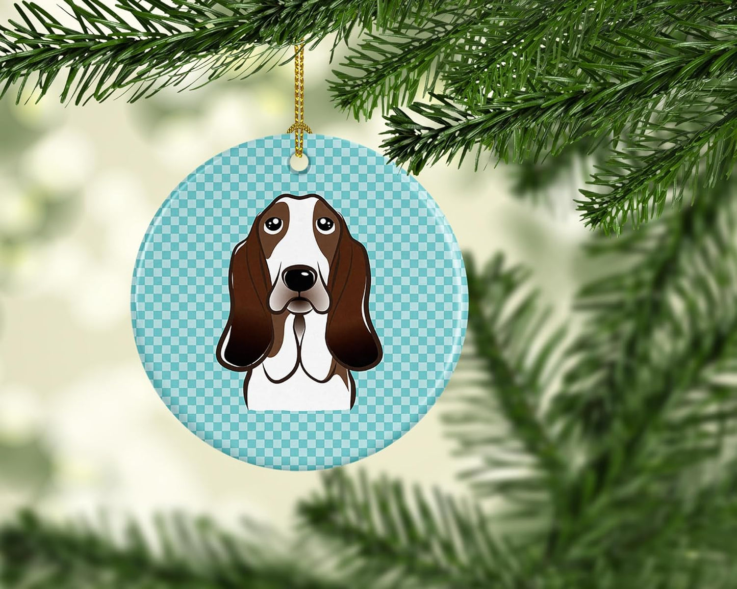 Blue Wire Haired Fox Terrier Ceramic Ornament - Checkerboard Christmas Tree Decoration, 3 in