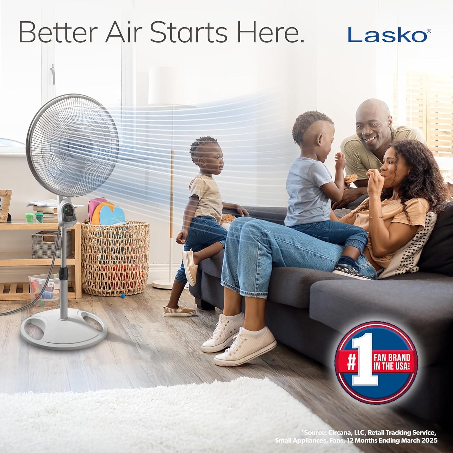 Lasko Elegance and Performance Pedestal Stand Fan, 3-Speeds, 90 Degree Oscillation, Adjustable Height, Timer, Remote for Indoor, Bedroom, Living Room, Home Office, Dorm Use, 18 Inch, White, 1850