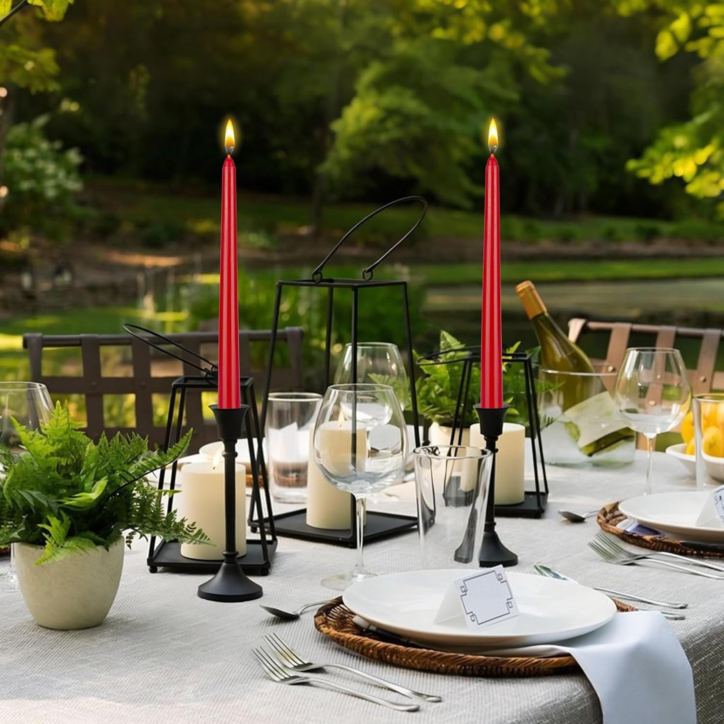 12-Pack Unscented Red Taper Candles - 10 Inch Hand Poured Wax for Home Décor & Weddings