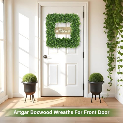 Artgar 22-Inch Boxwood Wreath - Realistic Green Spring Decor for Year-Round Indoor/Outdoor Use