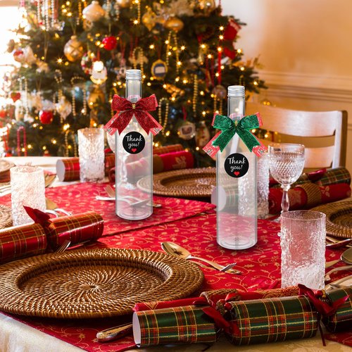 Baderke 6 Sets Christmas Plastic Wine Bottles 750ml with Caps Thank You Stickers Christmas Botellas Para Coquito Bottles Holiday Xmas Empty Brewing Wine Bottle for Kitchen Bar Party New Year(Classic)