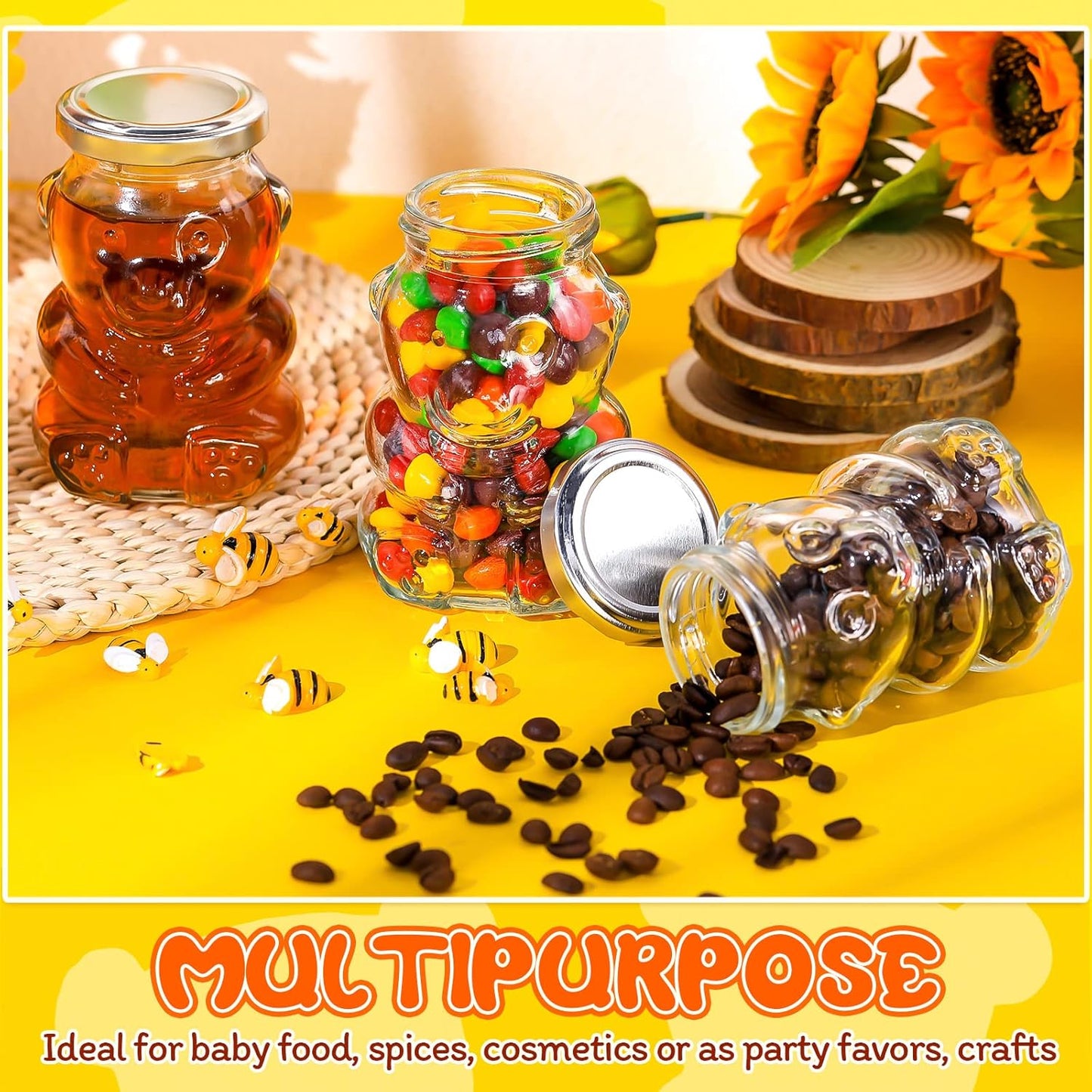 Patelai 24 Pack 6 oz Glass Honey Bear Jars with Silver Lids Reusable Small Honey Bear Shaped Glass Bottles Containers Dispenser for Candies, Birthday Wedding Party Favors