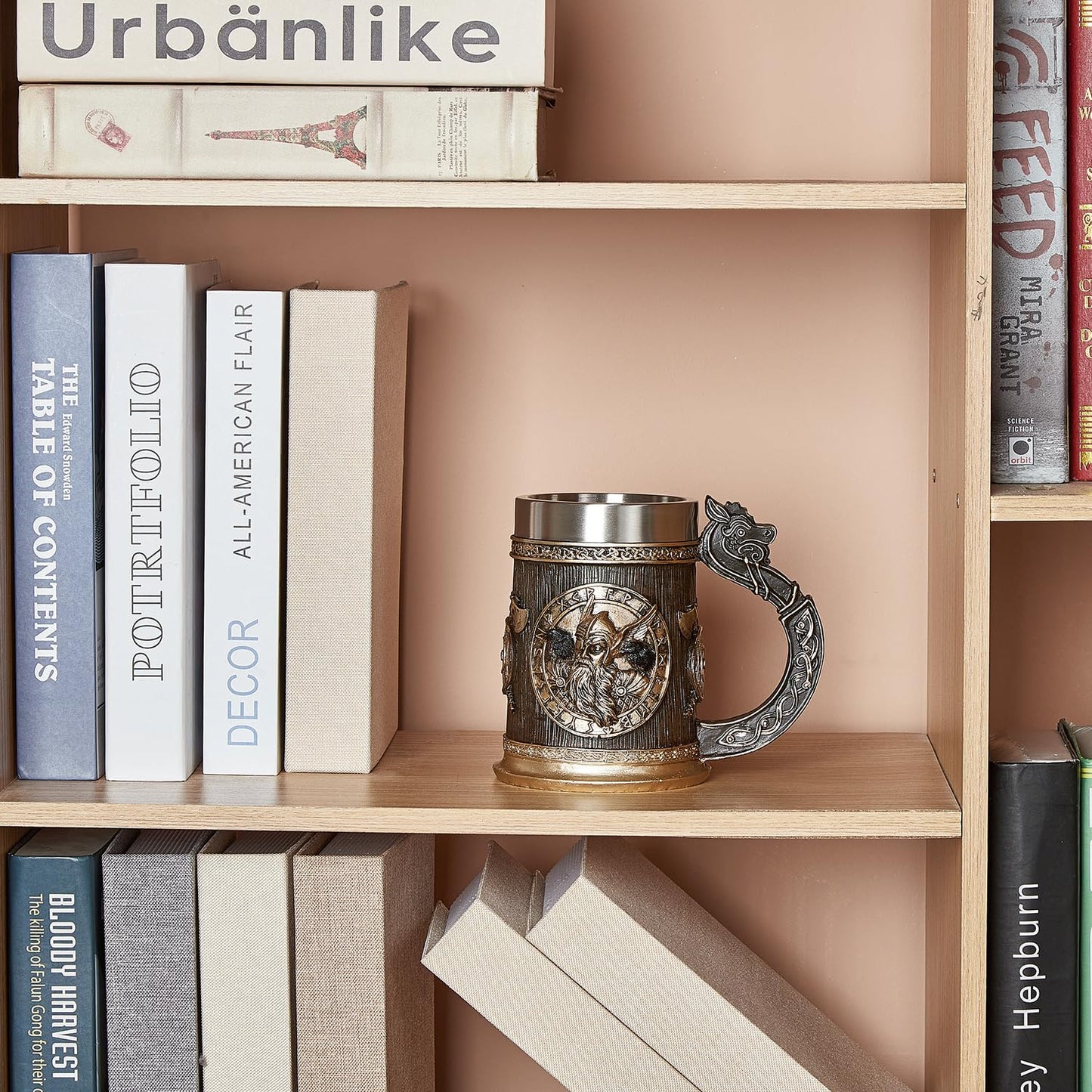 Ottalent Viking Mug Nordic Mythology Odin and Thor beer stein mug, Viking gift tankard stainless steel liner 17oz.,beer gift for men father’s day