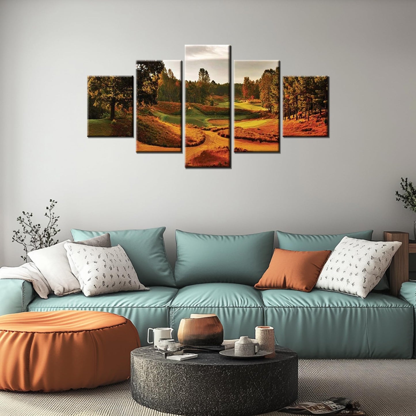 North Carolina Golf Course Wall Art Tobacco Road Golf Club Canvas Print for Living Room Picture Frame Golfing Artwork Wall Decor Holiday Gift Painting Poster Home Decoration(60''Wx32''H)