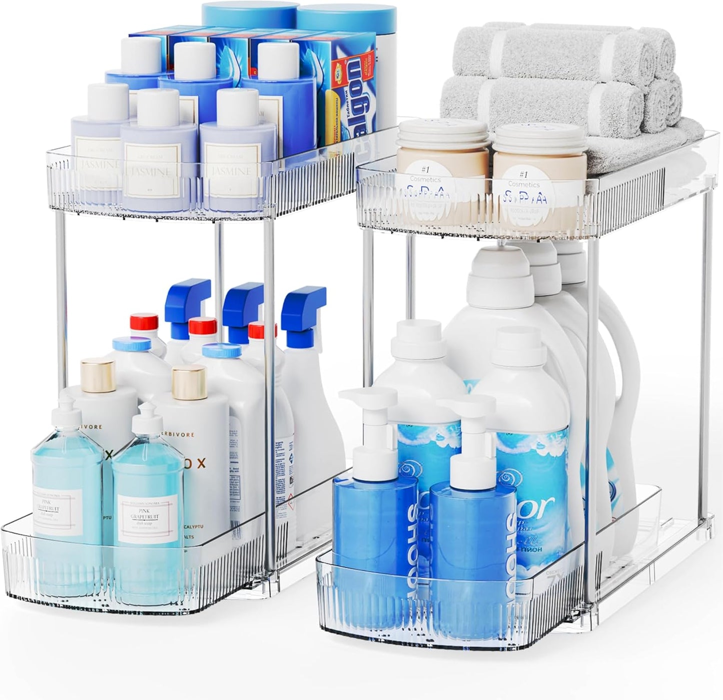 Skiennix Large Pull-Out Bathroom Organizers - 2 Tier 12.8" Tall Acrylic Under Sink Storage