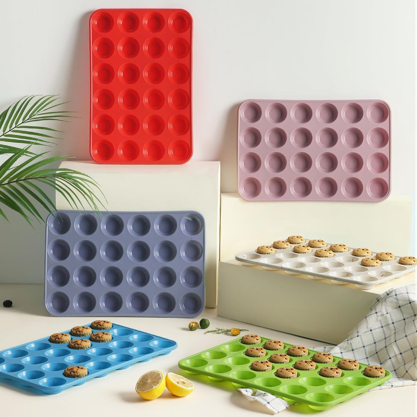 Socisen Silicone Mini Muffin Pan - 24 Cup Metal Reinforced Baking Molds | Perfect for Cupcakes & Cheesecakes