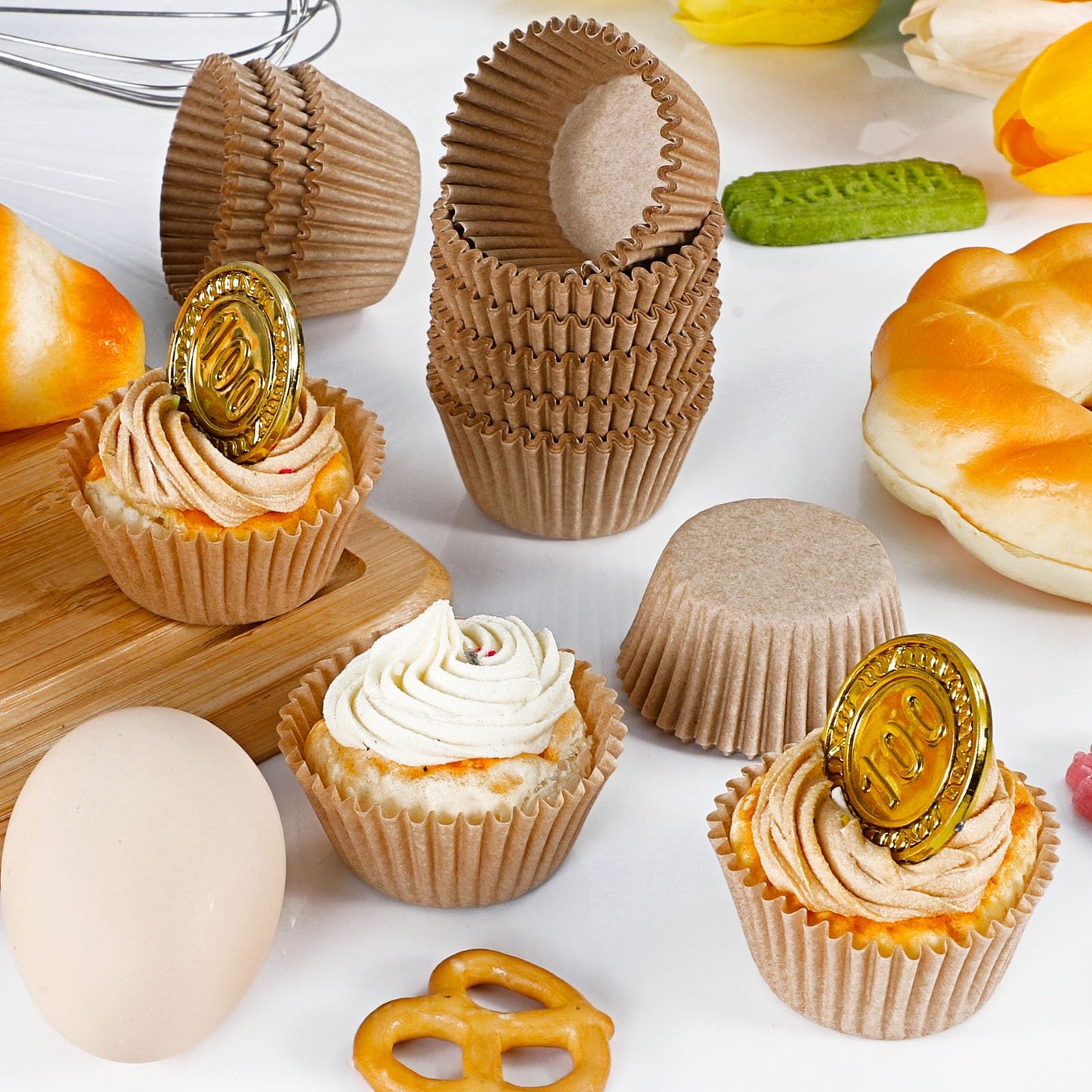 Caperci Standard Cupcake Muffin Liners for Baking 300 Pcs - Odorless Greaseproof Paper Muffin Baking Cups for Wedding Birthday Party Baby Shower Festivals (Natural)