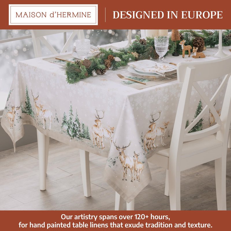 Maison d' Hermine Table Cloth Rectangle Table 100% Cotton 60 x 90 Inches Fall Tablecloth Reusable Everyday Use for Thanksgiving Christmas Decorations Dining Farmhouse Party (Deer in The Woods)
