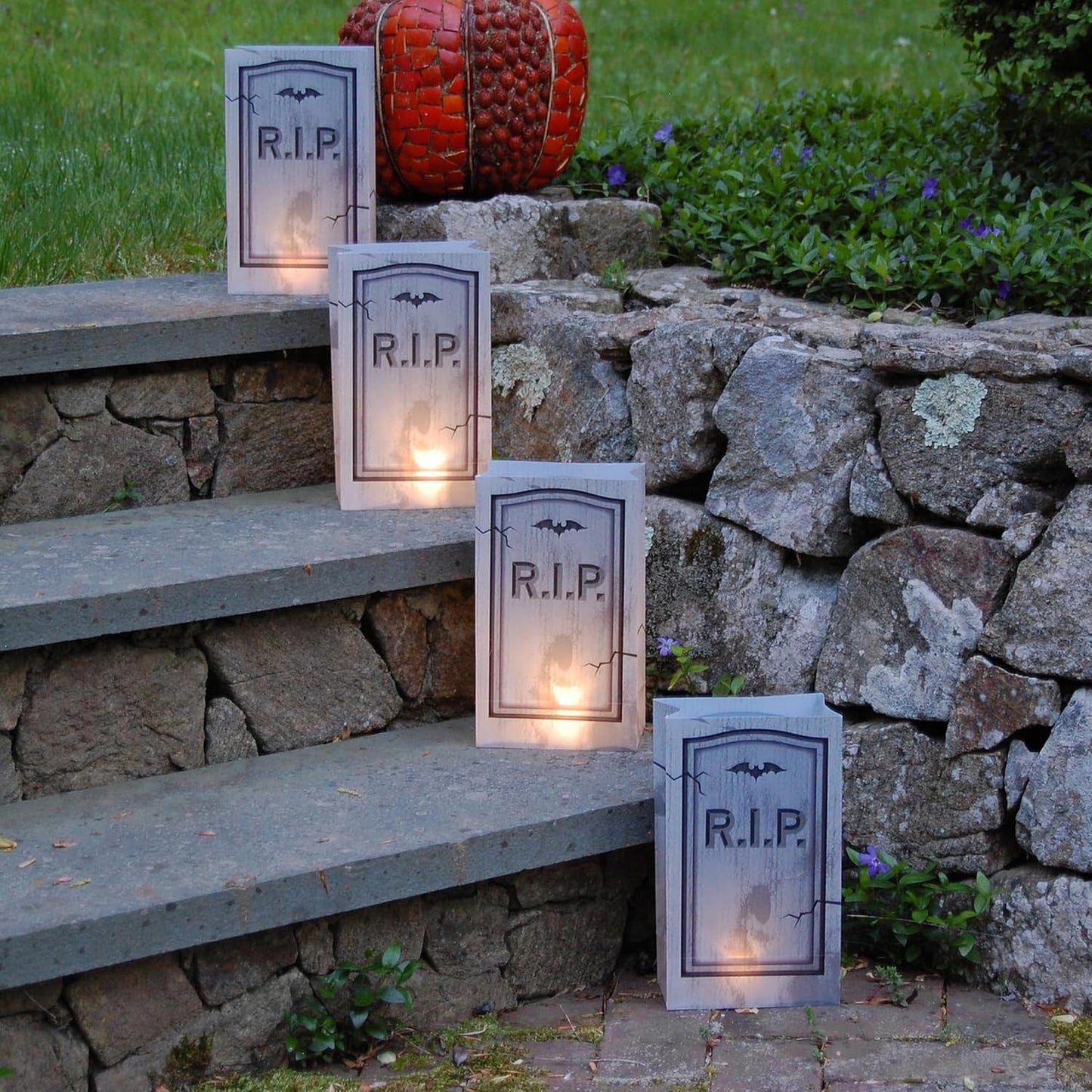 Set of 12 LumaBase Plastic Luminaria Bags for Tombstones - Durable & Weatherproof