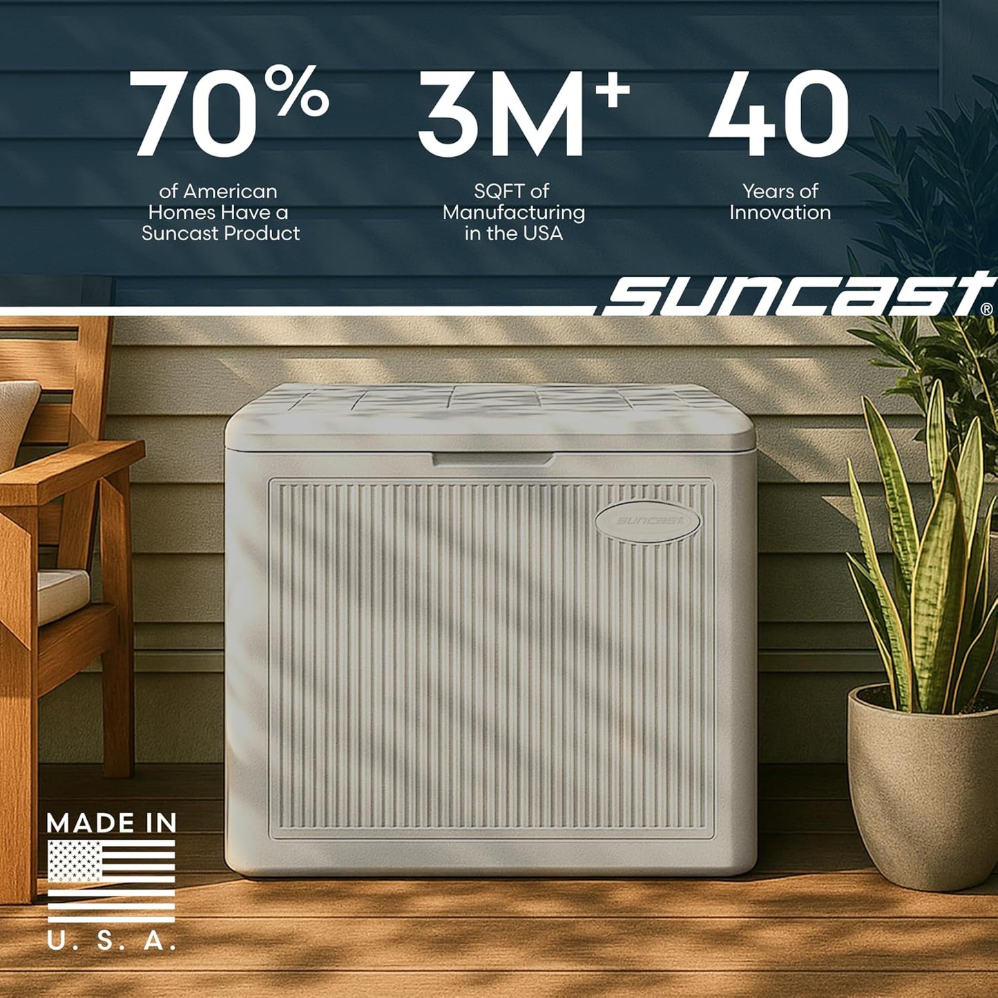 Suncast 22-Gal. Resin Outdoor Patio Deck Box - Modern Storage Solution for Cushions & Tools | French Gray