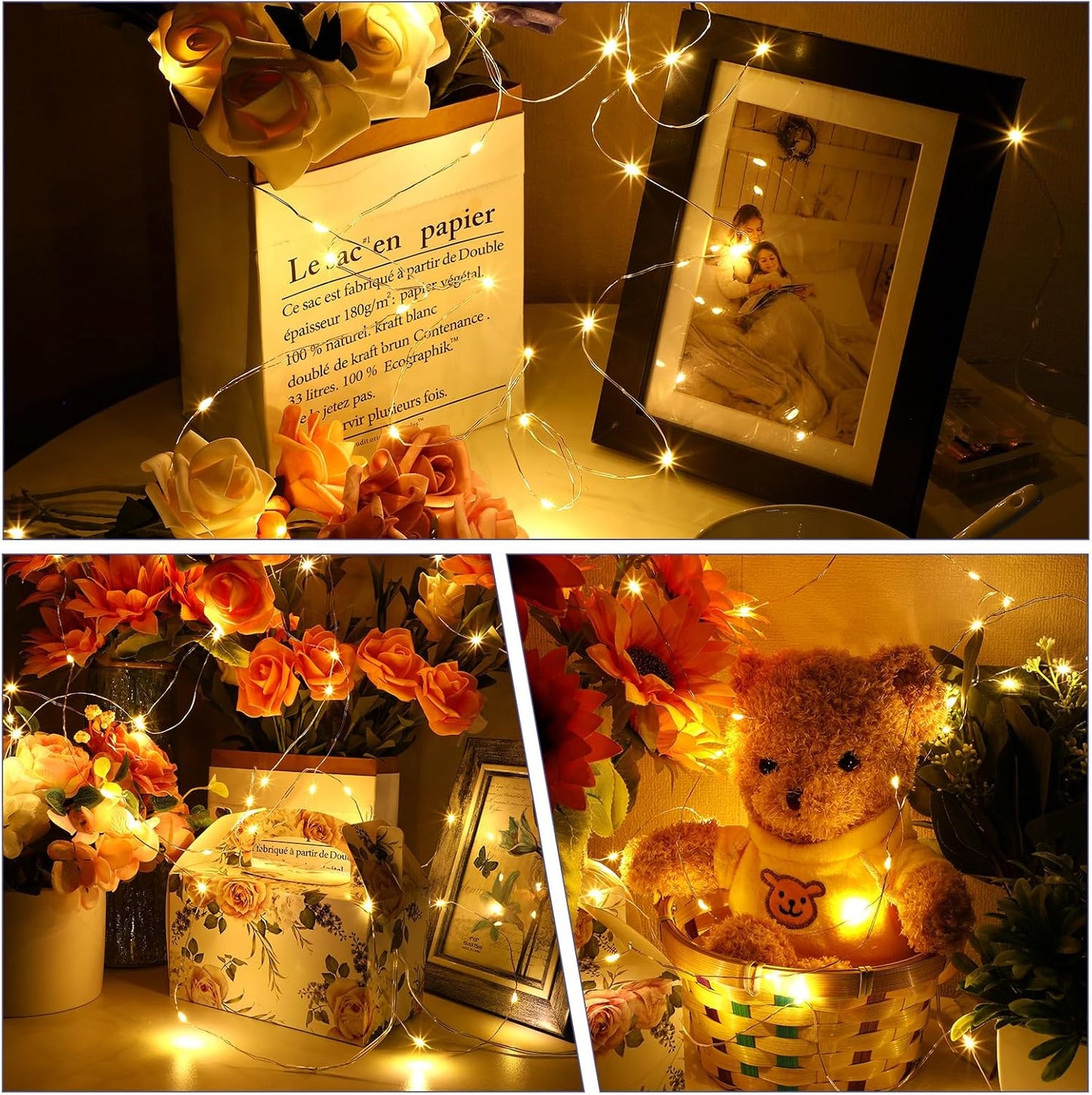 VIHOSE 20 Pack Fairy String Light with Timer Function 16.4 ft 50 LED Twinkle Copper Wire Lights Battery Operated with Waterproof Function for Bedroom Christmas Party Wedding Decor(Warm White)