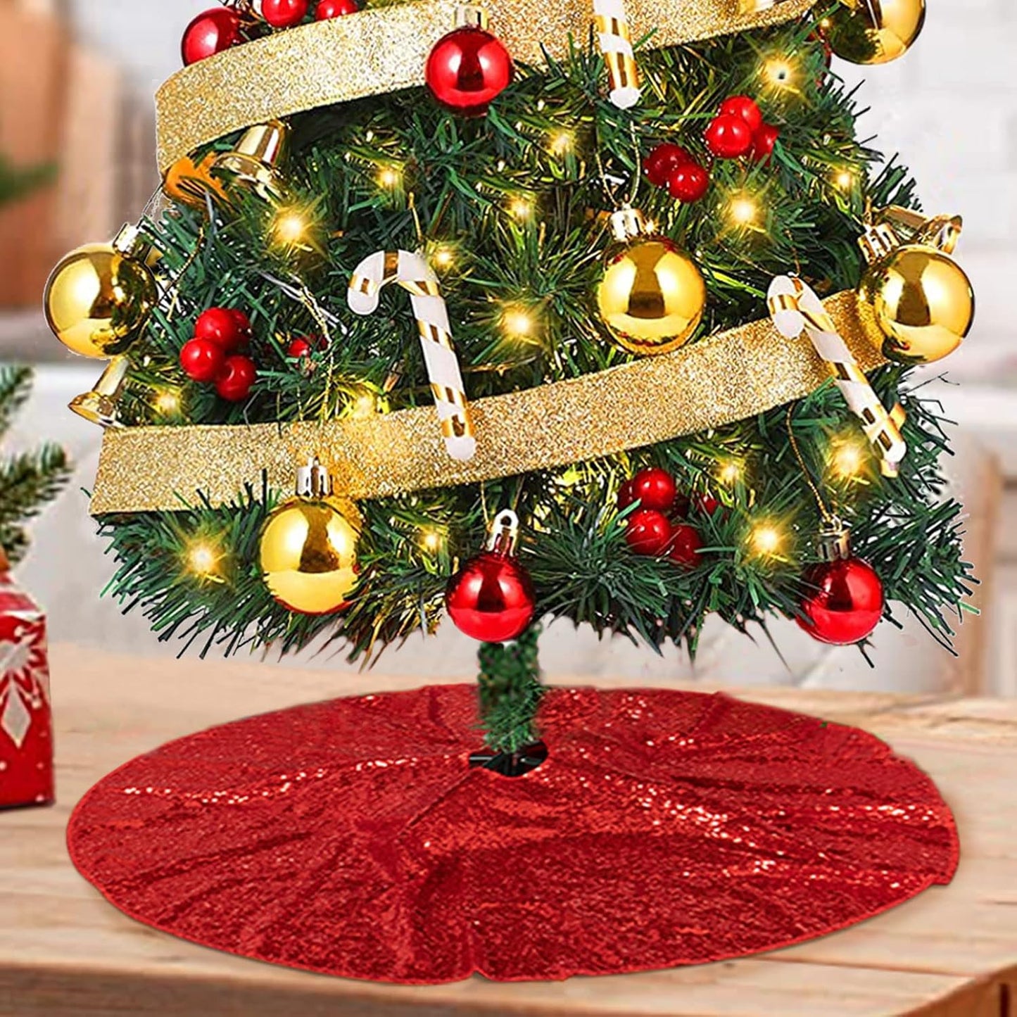 48-Inch Silver Sequin Christmas Tree Skirt - Reusable Holiday Decor for Festive Parties