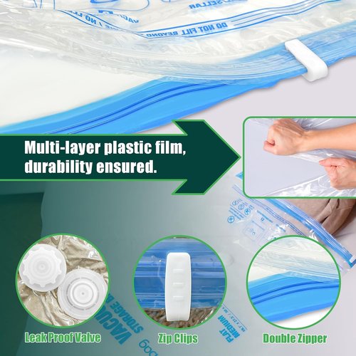 HIBAG Vacuum Storage Bags - Jumbo 10 Pack with Electric Pump for Clothes, Pillows & Bedding