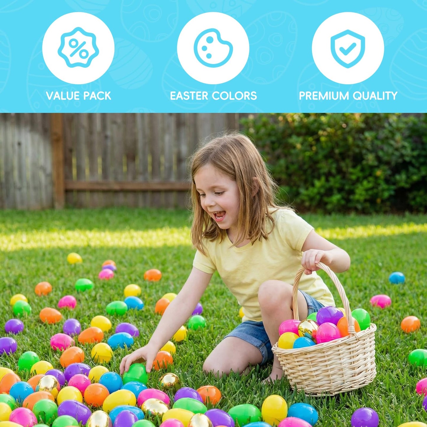 Garma 72 Pcs 3.15'' Easter Eggs - Empty Bright Colors Plastic Eggs with 6 Golden Eggshell Bulks for Easter Party Favors Supplies Easter Egg Hunt Game Basket Stuffers Fillers Classroom Exchange Prize