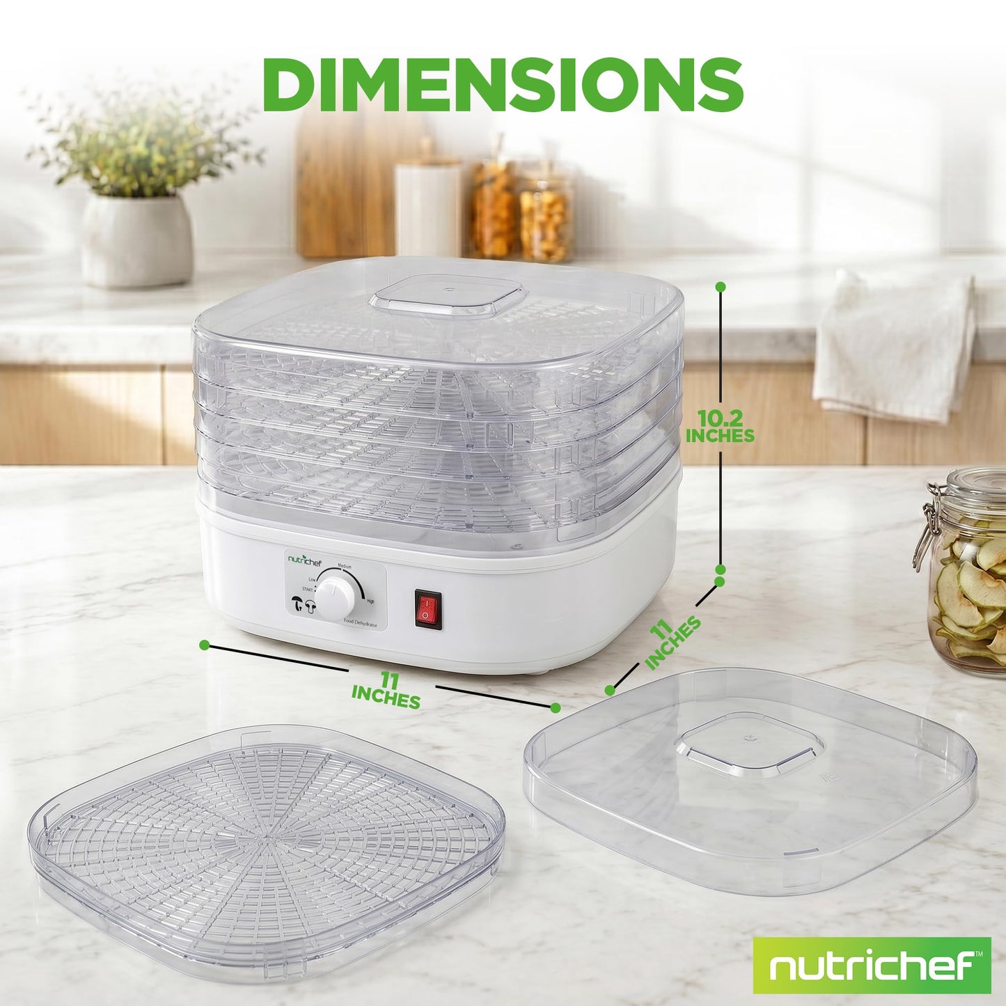 Nutrichef Food Dehydrator Machine | Dehydrates Beef Jerky, Meat, Food, Fruit, Vegetables & Dog Treats | Great For At Home Use | High-Heat Circulation for Even Dehydration | 5 Easy to Clean Trays