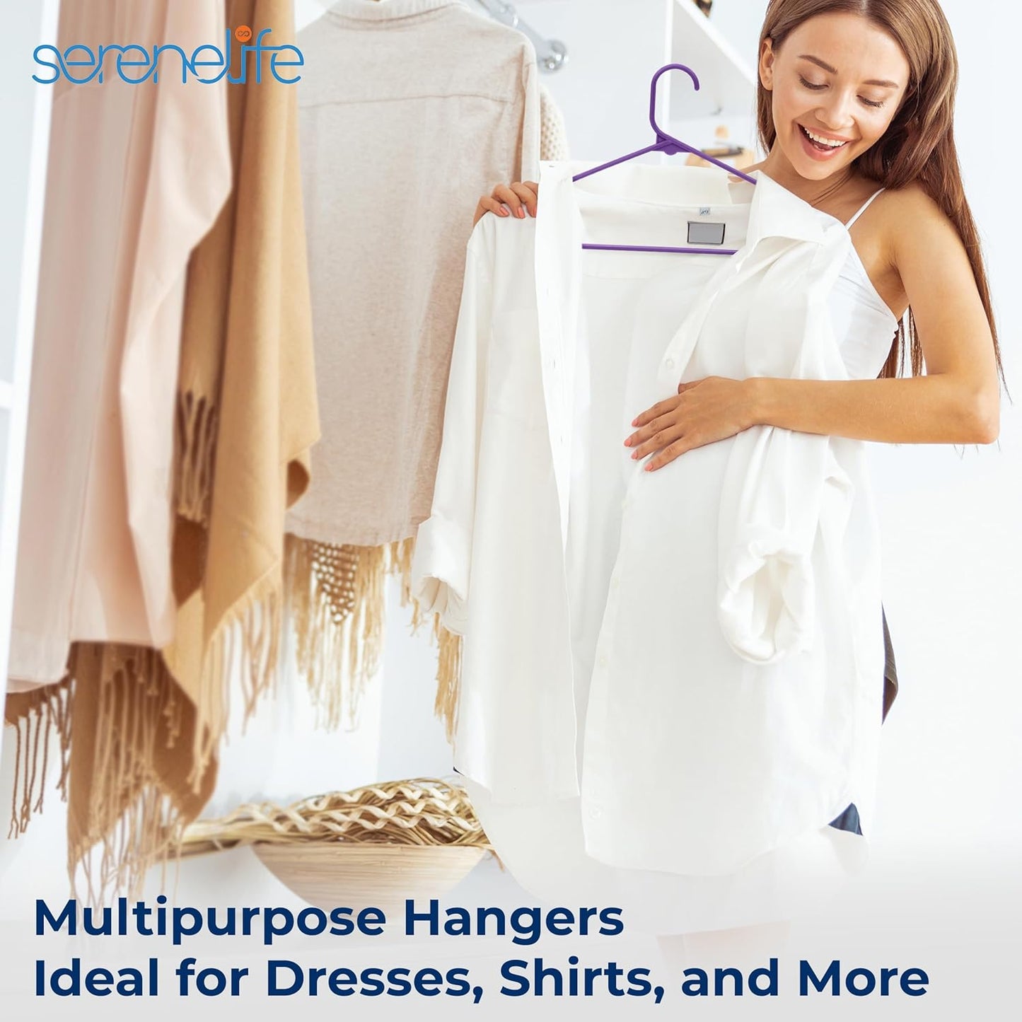 SereneLife Premium Plastic Hangers - Lightweight, Durable Space-Saving Organizers for Clothes | 10 Pack in Purple
