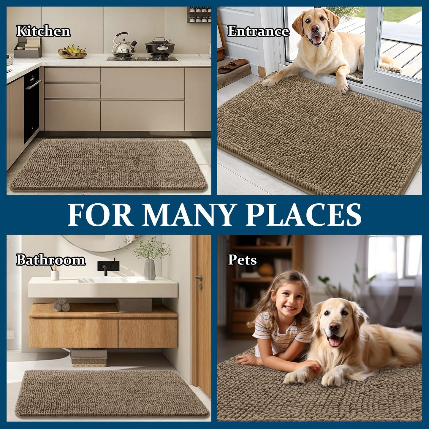OLANLY Dog Door Mat - Absorbent Non-Slip Chenille for Muddy Paws | 40x32 Tan Indoor Entryway Carpet