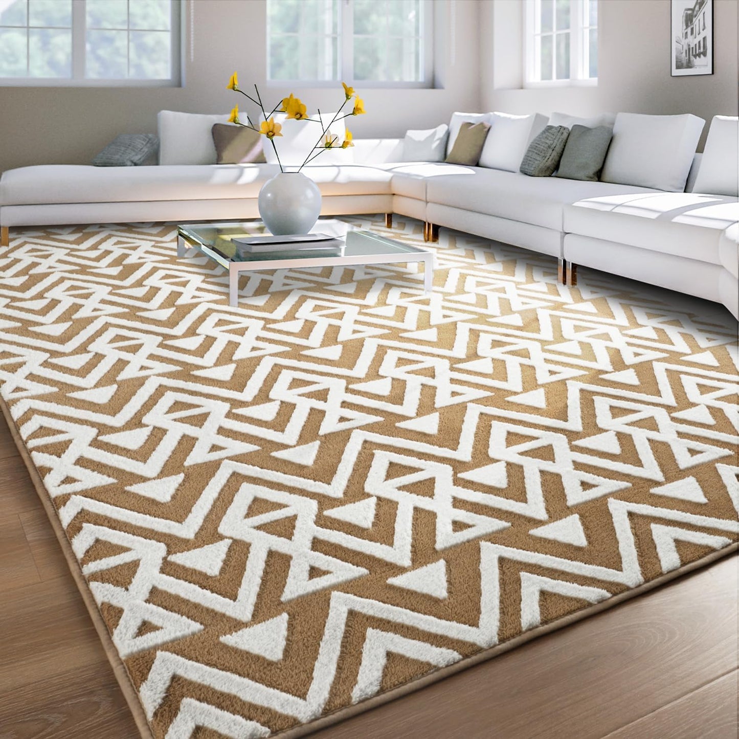 Shaggy Area Rugs Cozy Soft Memory Foam Carpets, 5x8 FT Fluffy Rug for Living Room Bedroom Kids Room Nursery Home Decor, Washable Rugs, Non-Slip Backing Beige White Boys Girls Kids Rug
