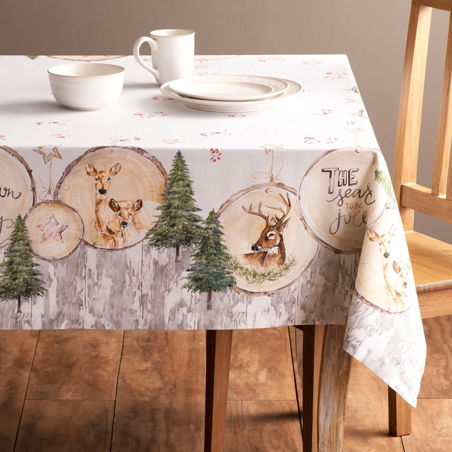 Maison d' Hermine Table Cloth Rectangle Table 100% Cotton 70 x 108 Inches Fall Tablecloth Reusable Everyday Use for Thanksgiving Christmas Decorations Dining Farmhouse Party (Mountain Life)