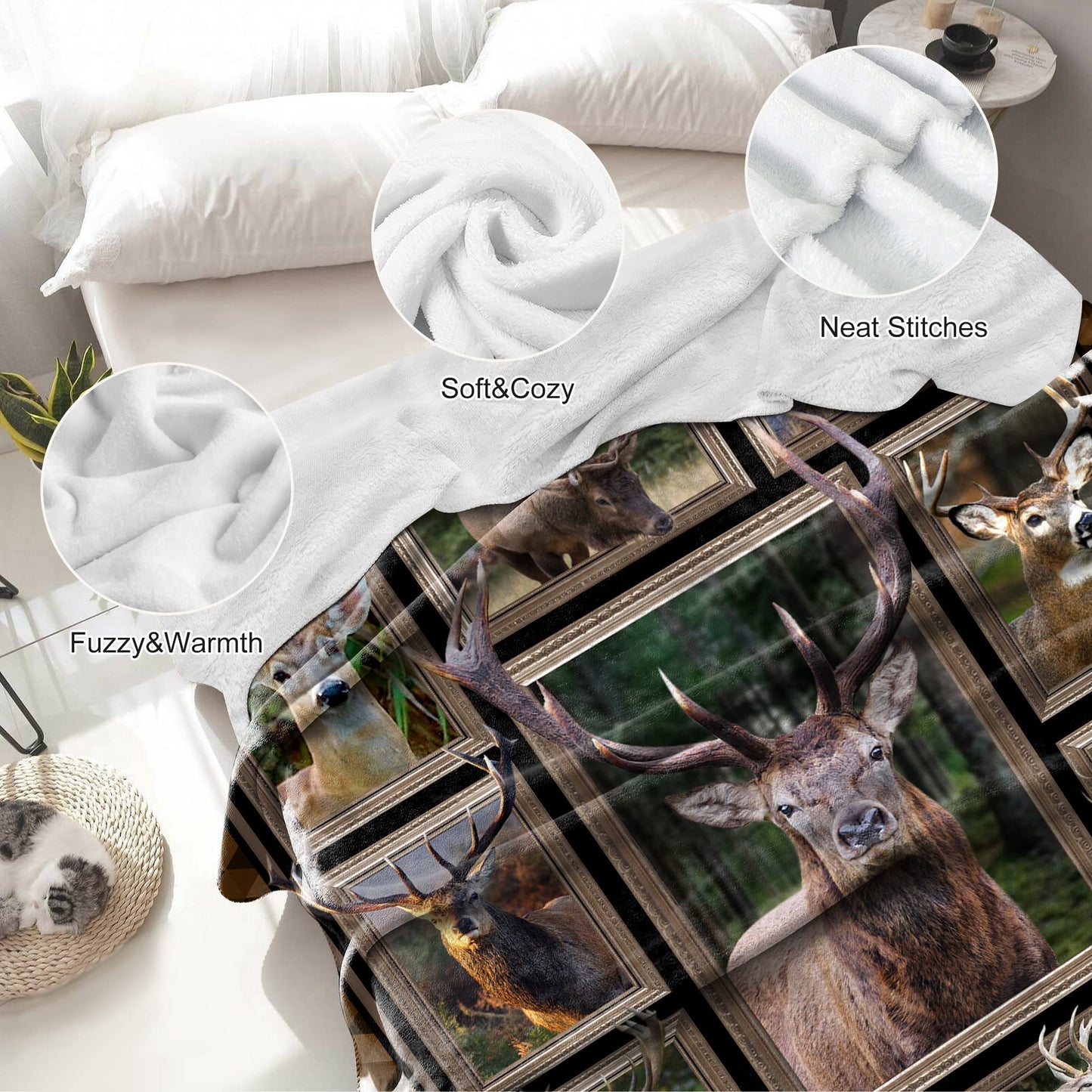 Buck Deer Blanket Hunting Gift for Men Soft Flannel Fleece Throw Blanket for Sofa Couch Bed Chair Lightweight Plush Fuzzy Lap Blankets and Throws Christmas Birthday Gift 50x60inches