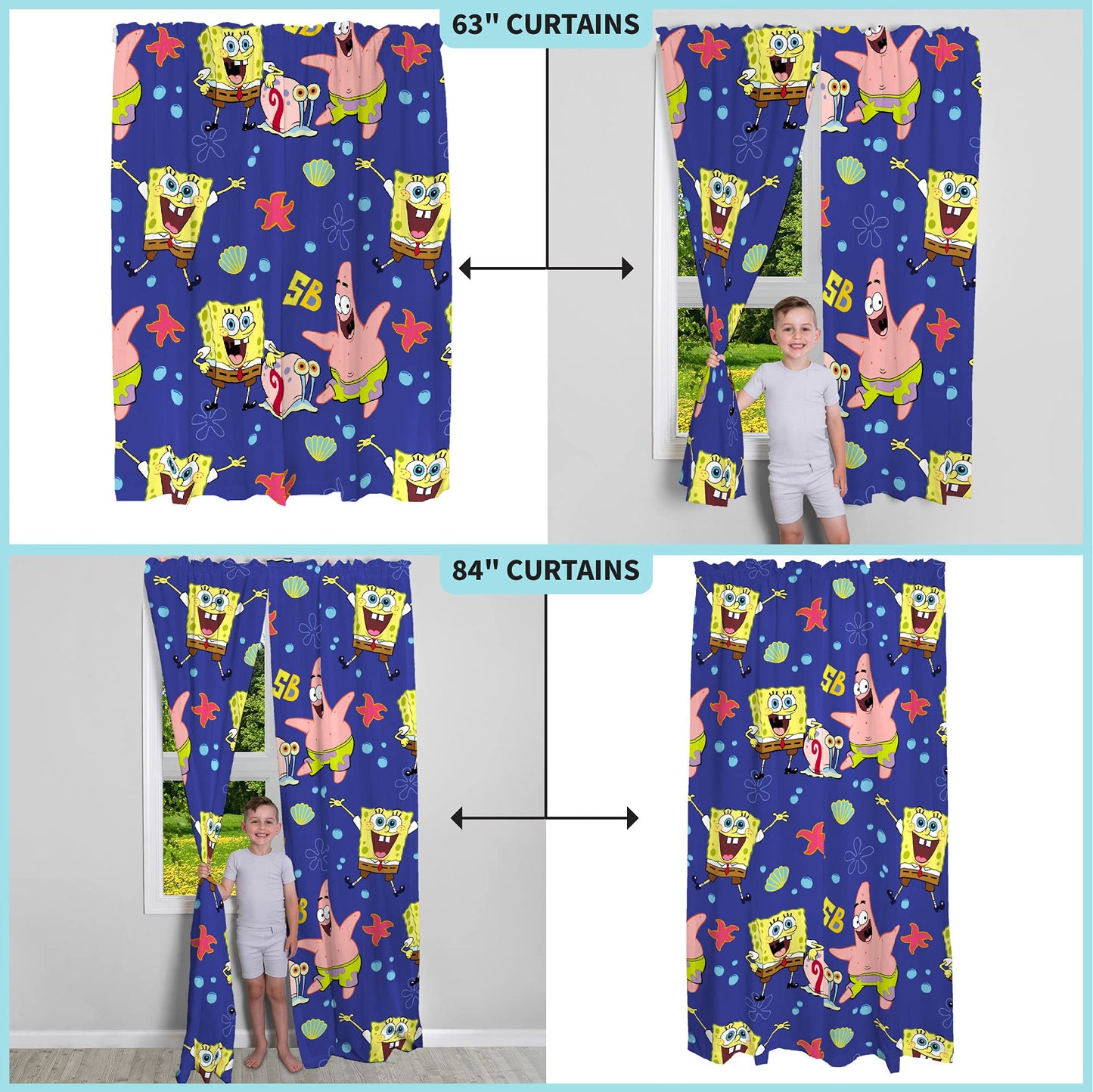 Franco Kids Room Window Curtains Drapes Set, 82 in x 84 in, Spongebob Squarepants