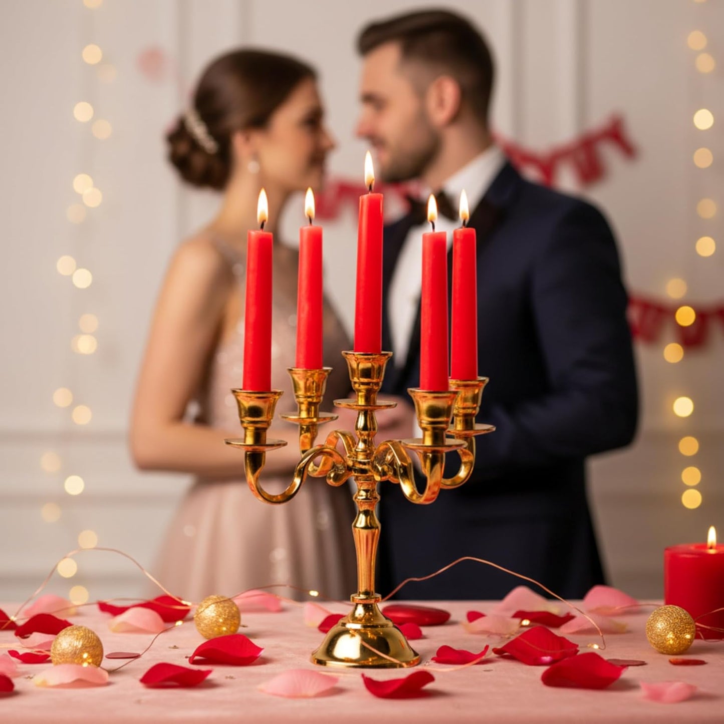 Rely+ 5 Arm Baby Candelabra - Gold Glossy 8-Inch Taper Candle Holders for Gothic Home Decor & Weddings