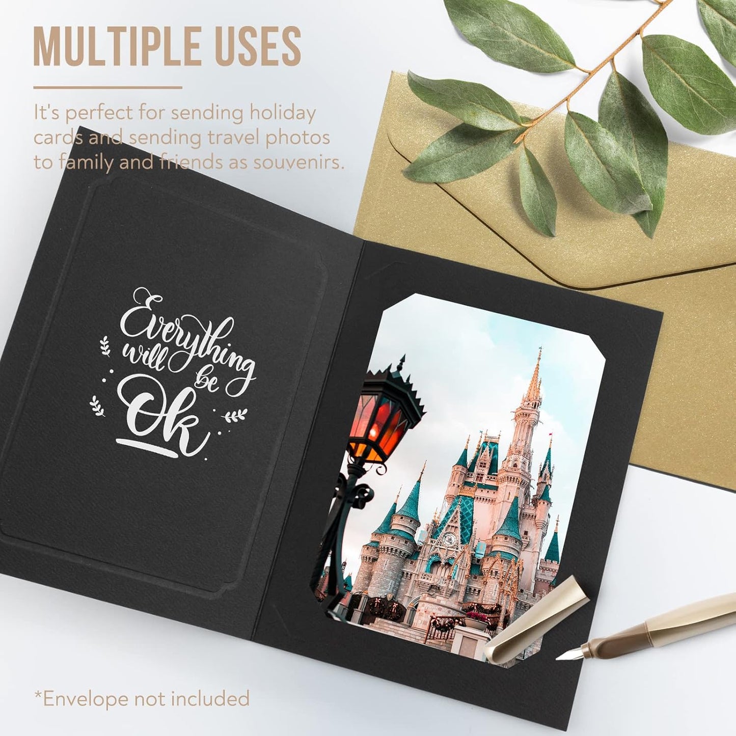 Golden State Art, Pack of 100, 6x8 or 8x10 Photo Folders, Cardboard Picture Frame, Paper Frame Cards, Greetings/Invitation Special Events: Graduation, Christmas, Wedding(Ivory)