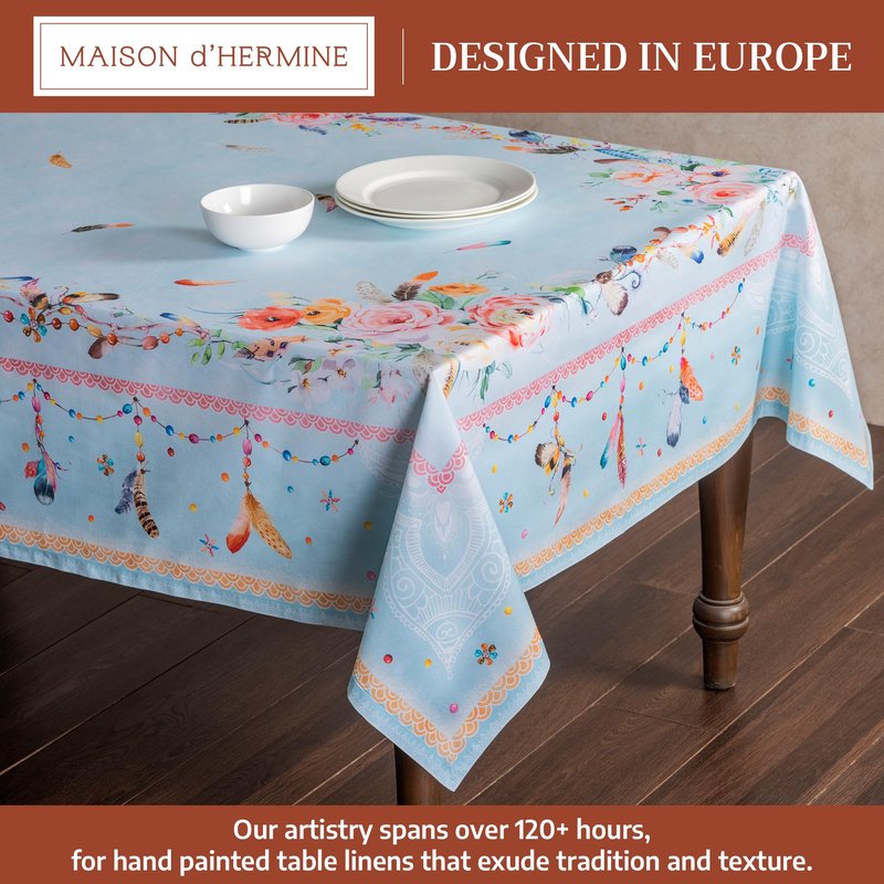 Maison d' Hermine Table Cloth Square Table 100% Cotton 60 x 60 Inches Tablecloth Reusable Decorative for Dining Kitchen Room Farmhouse Home Gifts for Mothers Day Spring Summer - Ibiza - Blue
