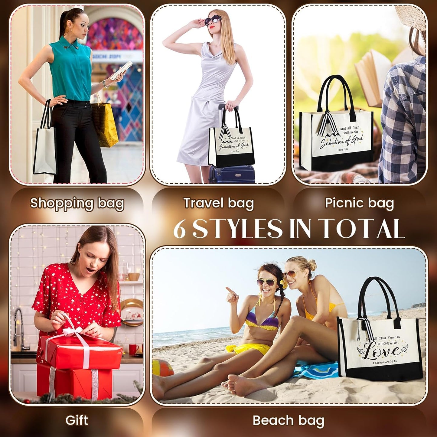 Abbylike 12 Pcs Christian Canvas Tote Bag Bulk Bible Bride Religious Beach Totes with Handle, Verse Initial Classic Grocery Bag for Women Travel