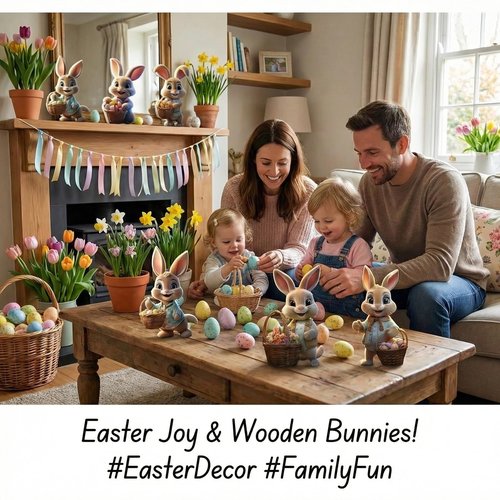 dunfack Easter Decorations for Home, Bunny Decorations Spring Home Decor,6 pcs Wooden Easter Bunny Table Sign