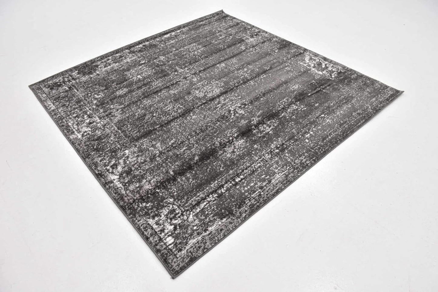 Unique Loom Sofia Collection Area Rug - Casino (6' 1" Square, Dark Gray/ Ivory)