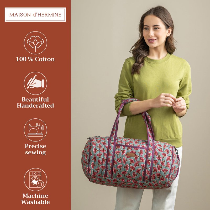 Maison d' Hermine Weekend Duffel Bags for Women Cotton Quilted Overnight Luggage Weekend Bag for Men Gym Sports Gifts Travel Business Travellers Trip Mothers Day Gifts -Bamako - Malia