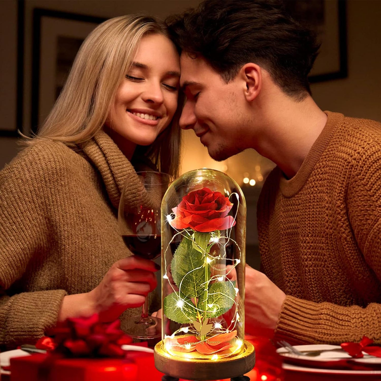 Birthday Gifts for Women,Beauty and the Beast Rose in Glass Dome,Preserved Rose with Warm Lights,Flower for Delivery Prime,Forever Flower Gifts for Women Mom Wife Girlfriend, Anniversary Birthday Gift
