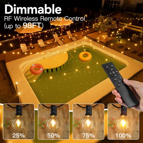 Ccinny Outdoor String Lights 150FT with Remote Dimmer, G40 Globe LED Patio Lights with 75 Edison Plastic Bulbs(4 Spare), Waterproof Hanging Lights for Backyard Balcony Yard Deck Garden Party