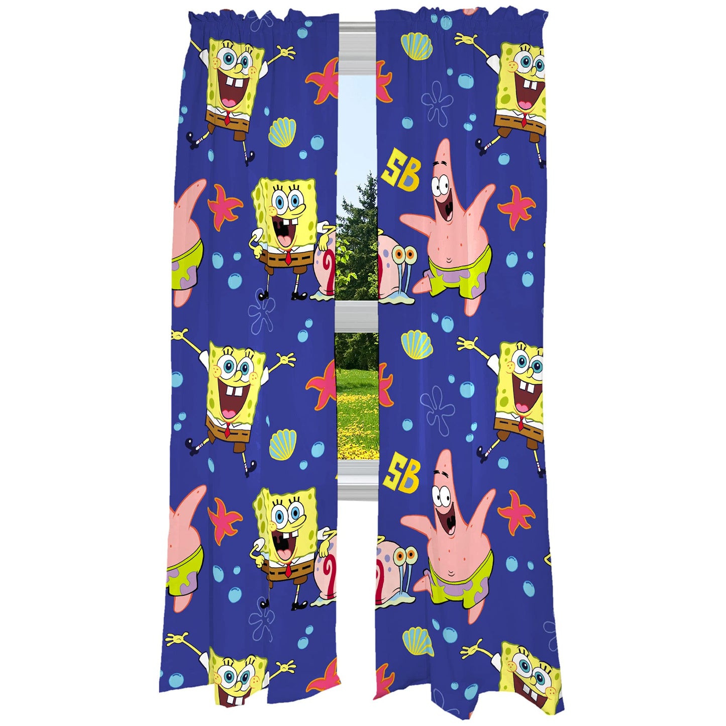 Franco Kids Room Window Curtains Drapes Set, 82 in x 84 in, Spongebob Squarepants